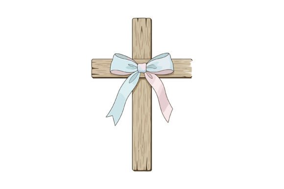 Wooden Cross with Bow Christian Art Graphics